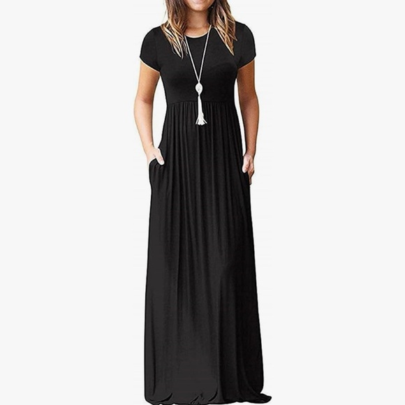 Amy's Closet Dresses & Skirts - Womens Short Sleeve Loose Plain Casual Long Maxi Dresses with Pockets -black